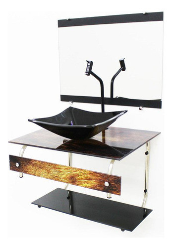 Gabinete De Vidro 60cm Inox Cuba Quadrada - Madeira Rústica 0