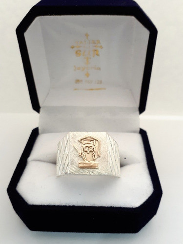 Anillo Sello Profesion Docente Buho Profesor Plata Y Oro9k 0