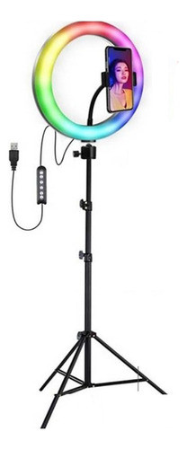 Aro Anillo Luz Led Rgb Multi Color Con Tripode 26cm 0