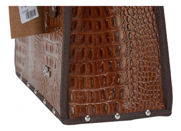Kit Mateira Quadrado Caramelo Croco Couro Legítimo Premium 1