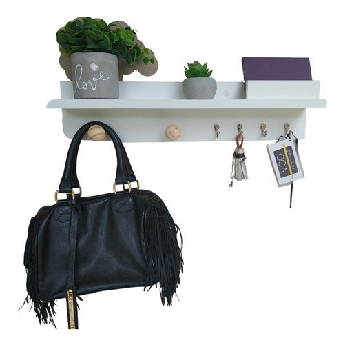 Organizador Mdf Cabideiro Chave Carta Bolsa Prateleira Clean 0