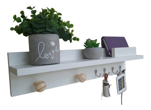 Organizador Mdf Cabideiro Chave Carta Bolsa Prateleira Clean 1