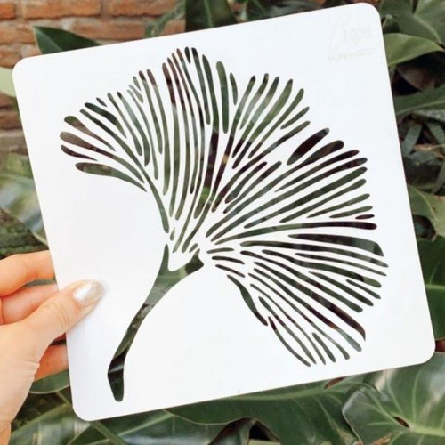 Kit X 2 Stencil  Ginkgo  Pared Tela Piso Muebles Deco 1
