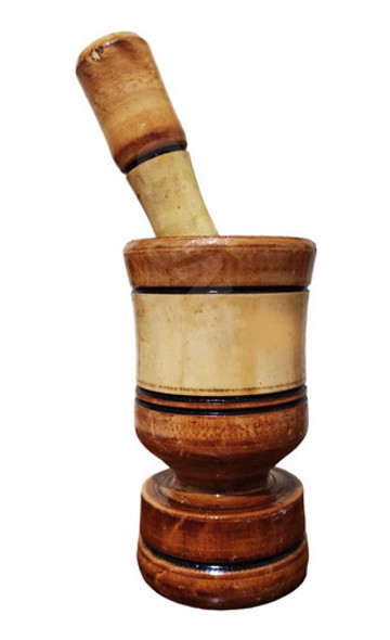 Pilão De Madeira Grande Fino Acabamento Trabalhado 0