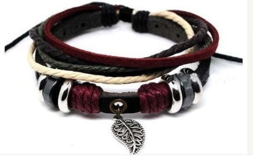 Punk Rock Brazalete Cuero Cuerdas Metal Grano De Madera Homb 0
