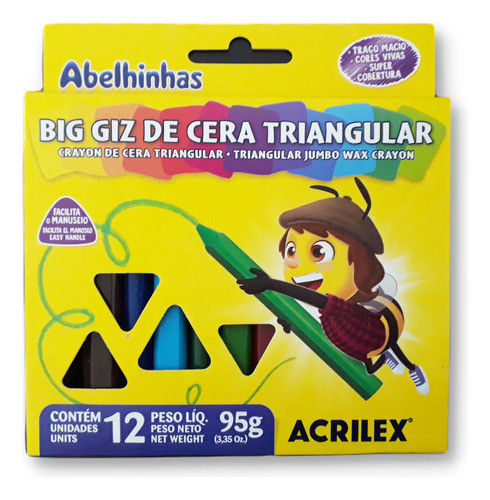Giz De Cera Jumbo Acrilex Triangular Com 12 Cores 0