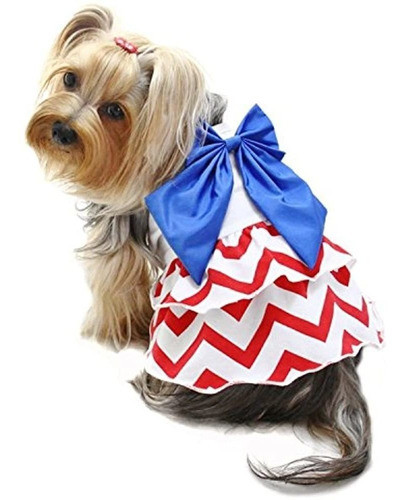 Klippo Dogpuppy Patriotic Redwhiteblue Big Bow Sundressvesti 0