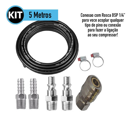 Mangueira Borracha Para Compressor 5/16 5 Metros + Engate Nf 1