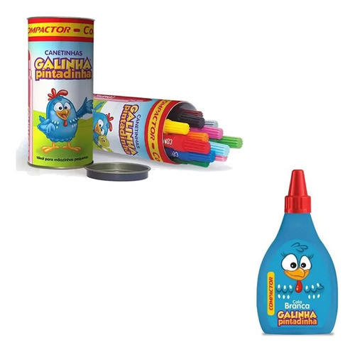 Canetinha Galinha Pintadinha 12 Cores - Lata + Cola Atóxica 0
