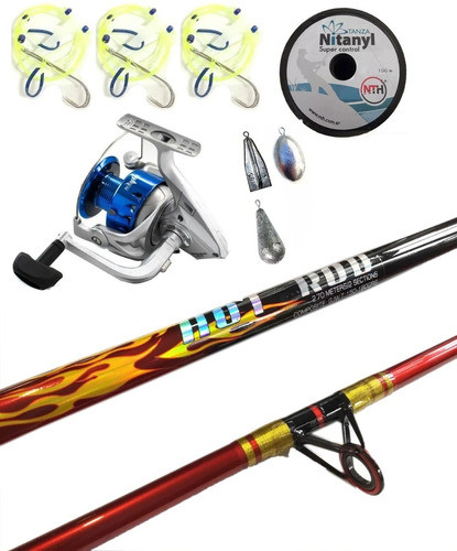 Combo Variada Albatros Caña 2,70 Reel 2rul Tanza Lineas Plom 0