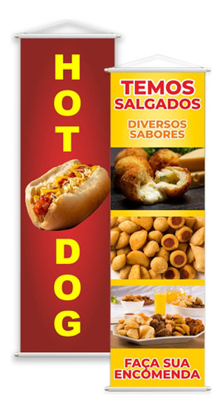 Kit 2 Banners Hot Dog + Temos Salgado Lanche 100x30cm 0