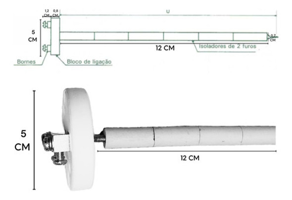 Termopar K8 Bloco Cerâmico Cabo De 1m E Haste De 12 Cm 1