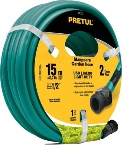 Manguera Jardín 1/2'' Verde 10mt Conexiones Plástico Pretu 1