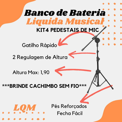 Pedestal Suporte Microfone Girafa Prof Kit C/ 4 + Cachimbo 1