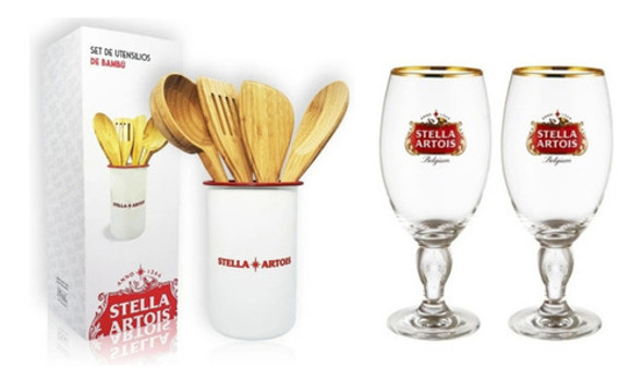Set De Utensilios + 2 Copas Stella Artois - Cerveza Store 0