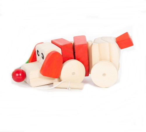 Arrastre De Madera Perro Artesanal 23cm Lc 1