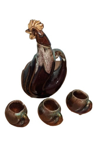 Licorera Antigua Botella En Forma De Gallina + 3 Shots 0