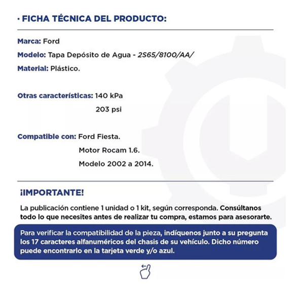 Tapa Deposito De Agua - Ford Fiesta 1.6 Rocam 02/14 1