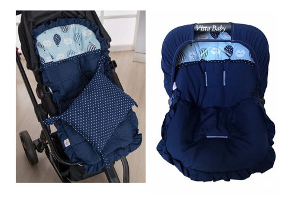 Kit Capas Carrinho + Capa Bb Conforto +capota Balões Marinho 0