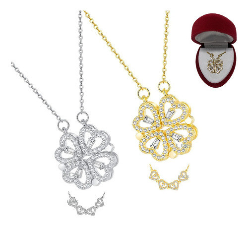 Collar Trébol Corazón Imán Magnético Con Estuche Regal 0