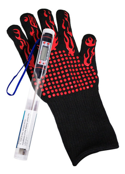 Termômetro Digital 300ºc Tipo Espeto + Luva Churrasco Bbq 0