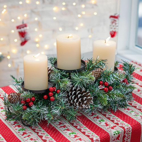 Centro De Mesa Navideño Con Soportes Para Velas De Hierro Y 0