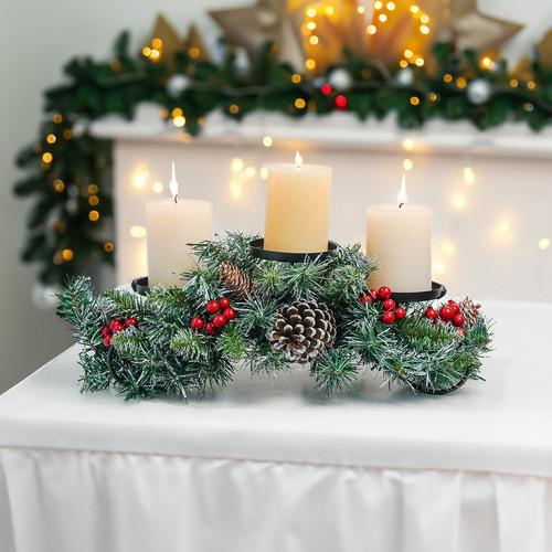 Centro De Mesa Navideño Con Soportes Para Velas De Hierro Y 1