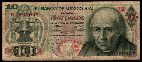Mexico Billete De 10 Pesos Del Año 1972 - Hidalgo 0