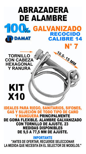 Abrazadera Alambre Manguera De Gas 10.5 - 15 Mm Pack X10unid 1