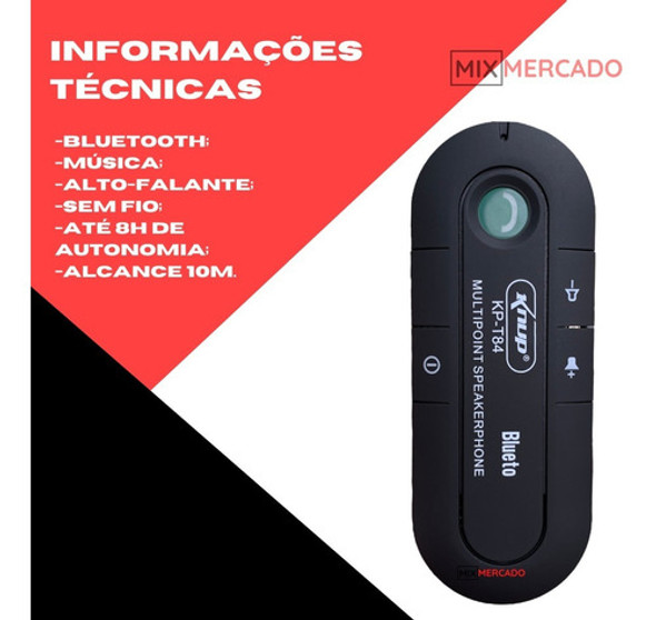 Adaptador Receptor Bluetooth Música Chamada Som Carro Auto 1