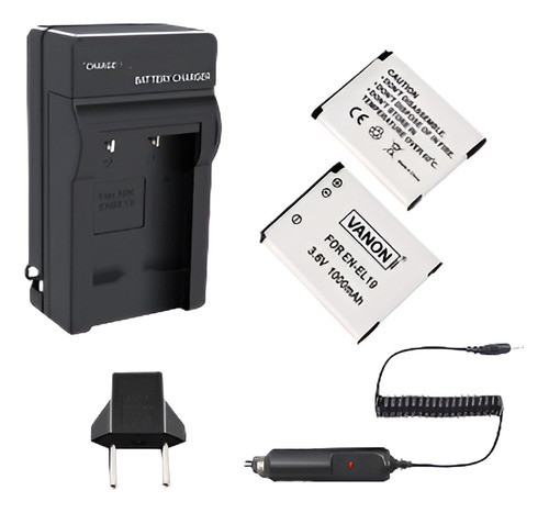 2 X En-el19 Batería + Cargador Para Nikon S2600 S2500 S6400 0