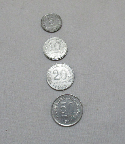 4 Monedas San Martín 5 10 20 50 Centavos Argentina Año 1953 1
