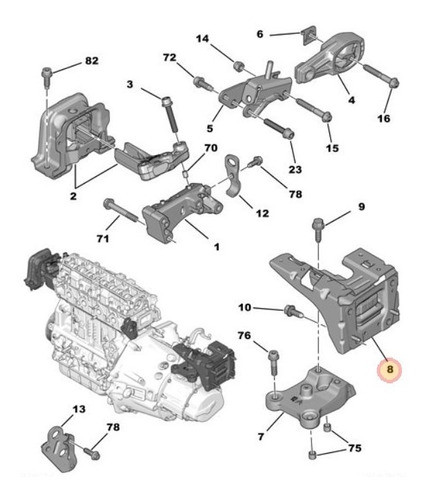 Soporte Pata Motor Sup Lado Caja Citroen C3 Peugeot 208 2008 1