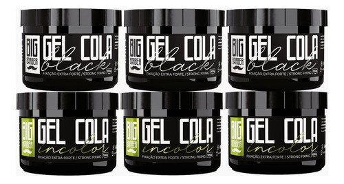 Gel Cola Big Barber 300g Misto Black + Incolor Atacado 6 Und 0