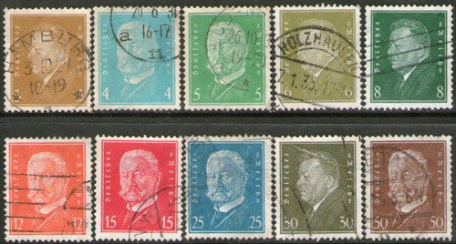 Alemania Reich 10 Sellos Ptes. Ebert Y Von Hindenburg 1928-2 0