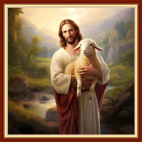 Kit De Bordado Jesus Pastor Ovejas Principiantes, 45x45 Cm 0