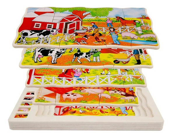 Puzzles 12 Piezas 5 En 1 Animales De Madera 28 Cm 0