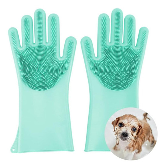2 Guantes Silicona Esponja Lavaplatos Mascota Cocina Auto 0