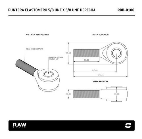 Puntera Elastomero 5/8 X 5/8 Rosca Izquierd Rotula Raw Parts 1