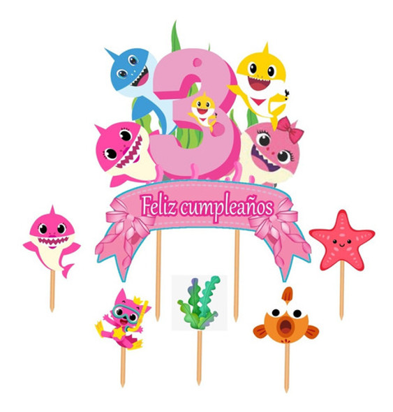 Adorno Torta Cake Topper Personalizado Baby Shark Cumpleaños 0 Adorno Torta Cake Topper Personalizado Baby Shark Cumpleaños 0