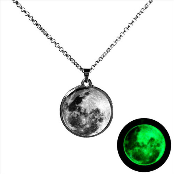 Collar Luna Brilla En La Oscuridad Con Cadena De Acero 0