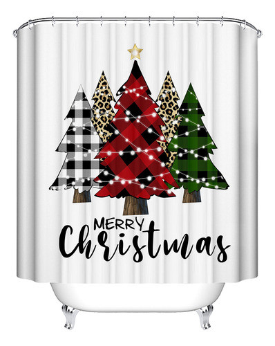 Cortina De Ducha De Navidad A Cuadros De Bfalo, Rbol De Navi 0