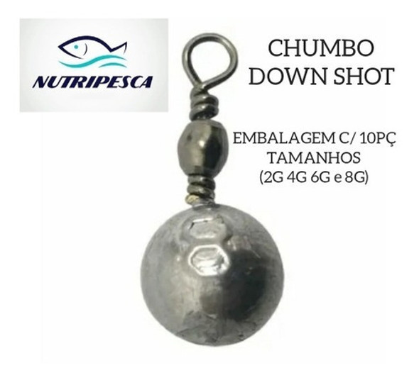 Kit C/10 Chumbos Para Pesca Down Shot ( 4g ) Nutripesca. 1