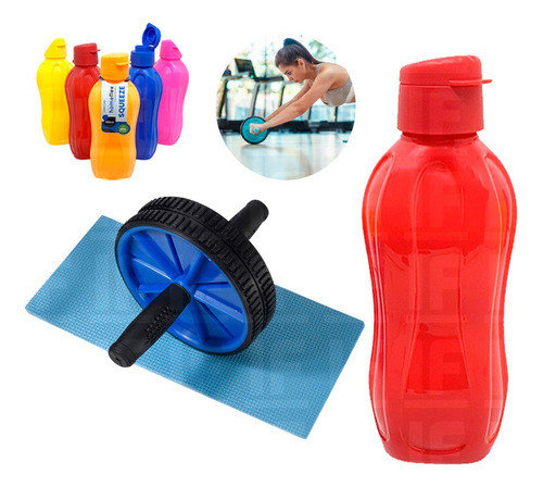 Roda Rolo Exercicios Abdominal Lombar C/ Garrafa 700ml 0