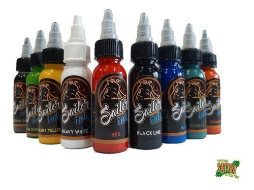 Set De 10 Tintas Para Tattoo. Tatuaje Sailor Ink. 1 Oz. 0