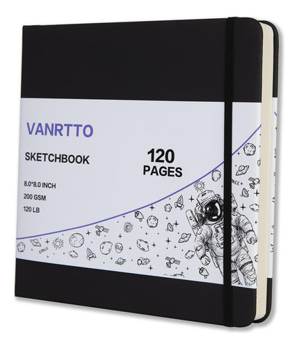 Cuaderno Dibujo Bocetos Artísticos Cuadrado Tapa Dura Negro 0