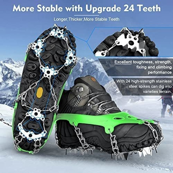 Crampones Para Botas De Nieve, 24 Puntas. Talla L - Verde. 1
