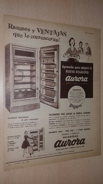 P264 Clipping Antigua Publicidad Heladeras Aurora Año 1961 0
