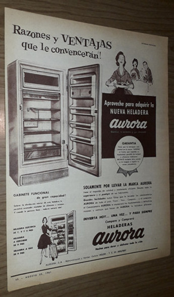P264 Clipping Antigua Publicidad Heladeras Aurora Año 1961 0