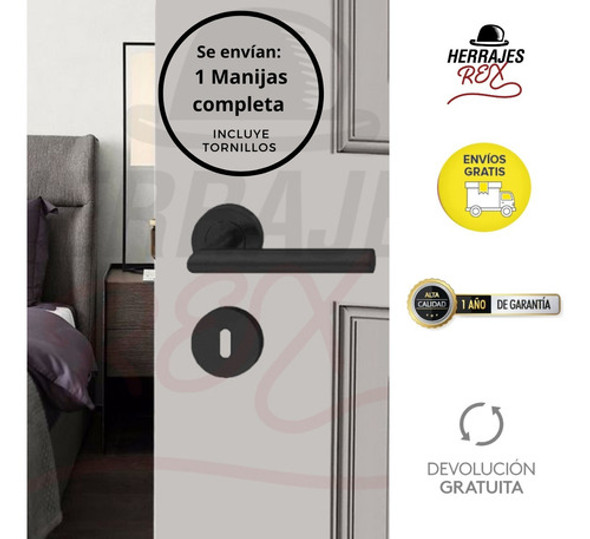 Manija Picaporte Recta Puerta Negro Inoxidable Con Resorte. 1